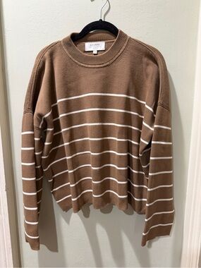 La Ligne Brown and White Striped Crewneck Sweater
